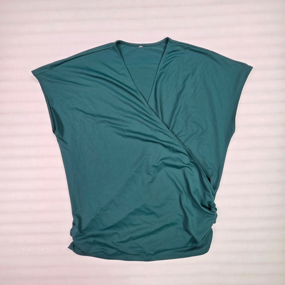 HALARA Teal Wrap-Style Short Sleeve Top